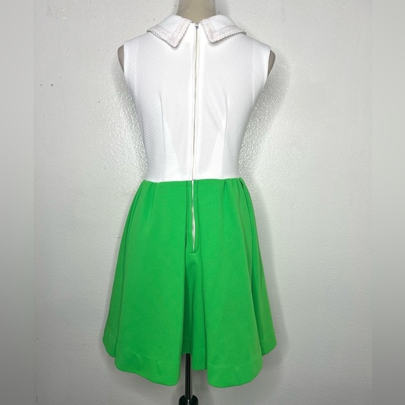 VINTAGE 1960s Mini Dress A-Line Skater Green White Vtg 60s Mod - Picture 5 of 10